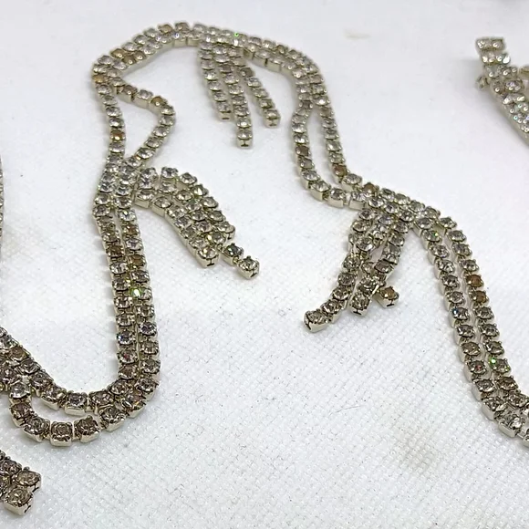 Vintage Very Long Drape Stunning Rare Statement Silver Rhinestone Necklace - Picture 15 of 15